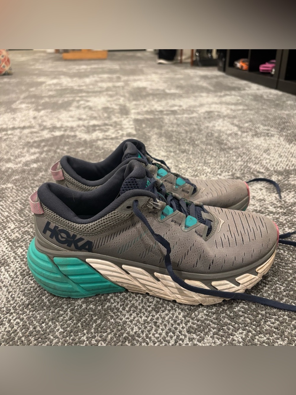 Hoka One One Gaviota 3 Dark Grey Aqua Athletic Running Shoes Womens U.S. 8